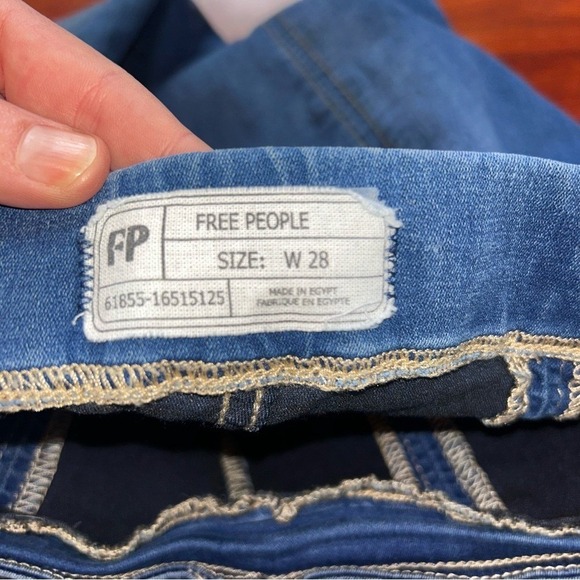 Free People High Rise Skinny Pull On Seamed Jeans Medium Wash Raw Hem W28 - Picture 5 of 7